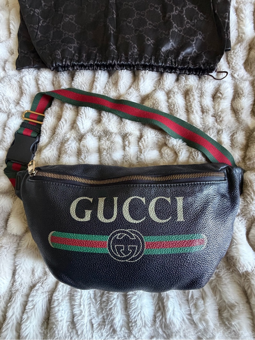 Gucci Large Print Leather Belt Bag Sherry Web Stripe Crossbody